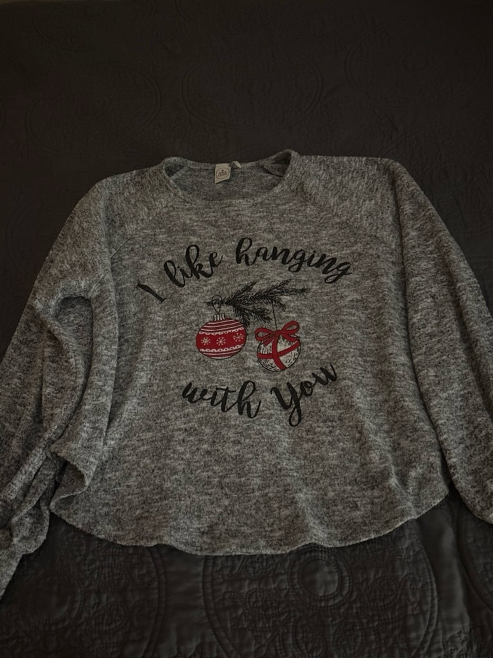 Paper Crane Gray Crewneck Sweatshirt with Red Ornament Graphic